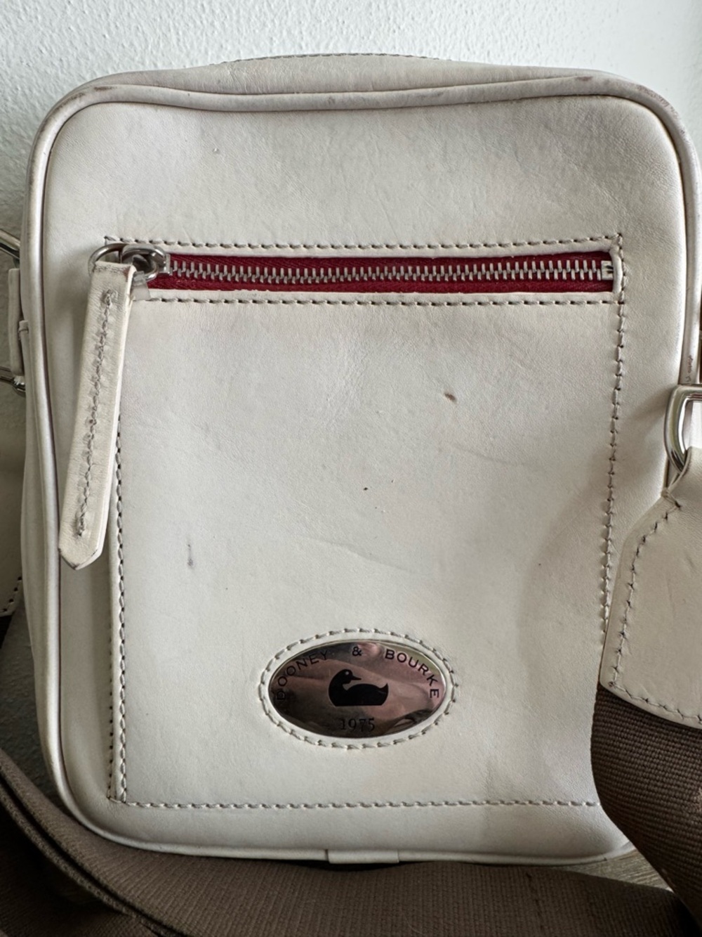 Dooney and Bourke White Leather Crossbody Bag with Brown Strap - Picture 2 of 4